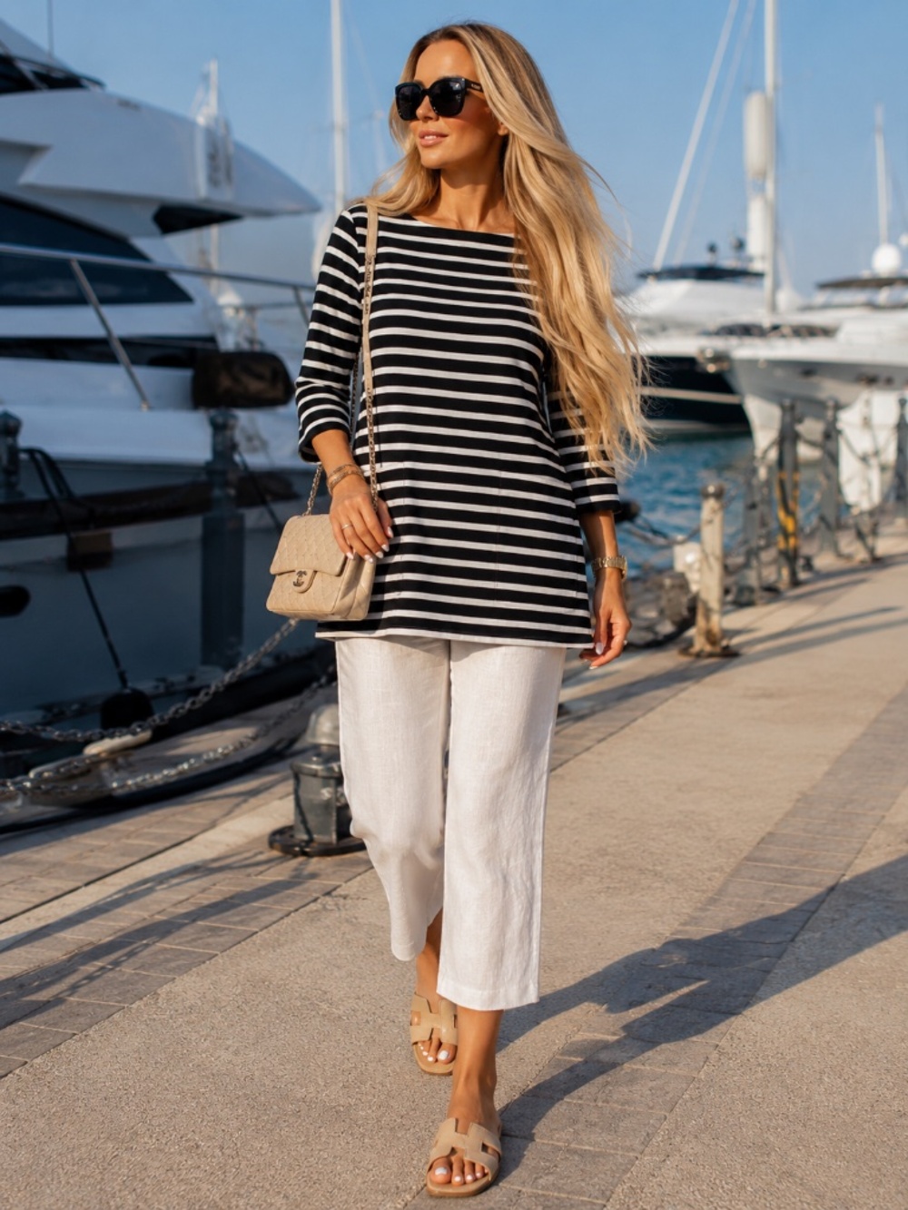 Kate Spade Broome Street Striped Tunic Top Nautical Boat Neck Pockets Minimalist
